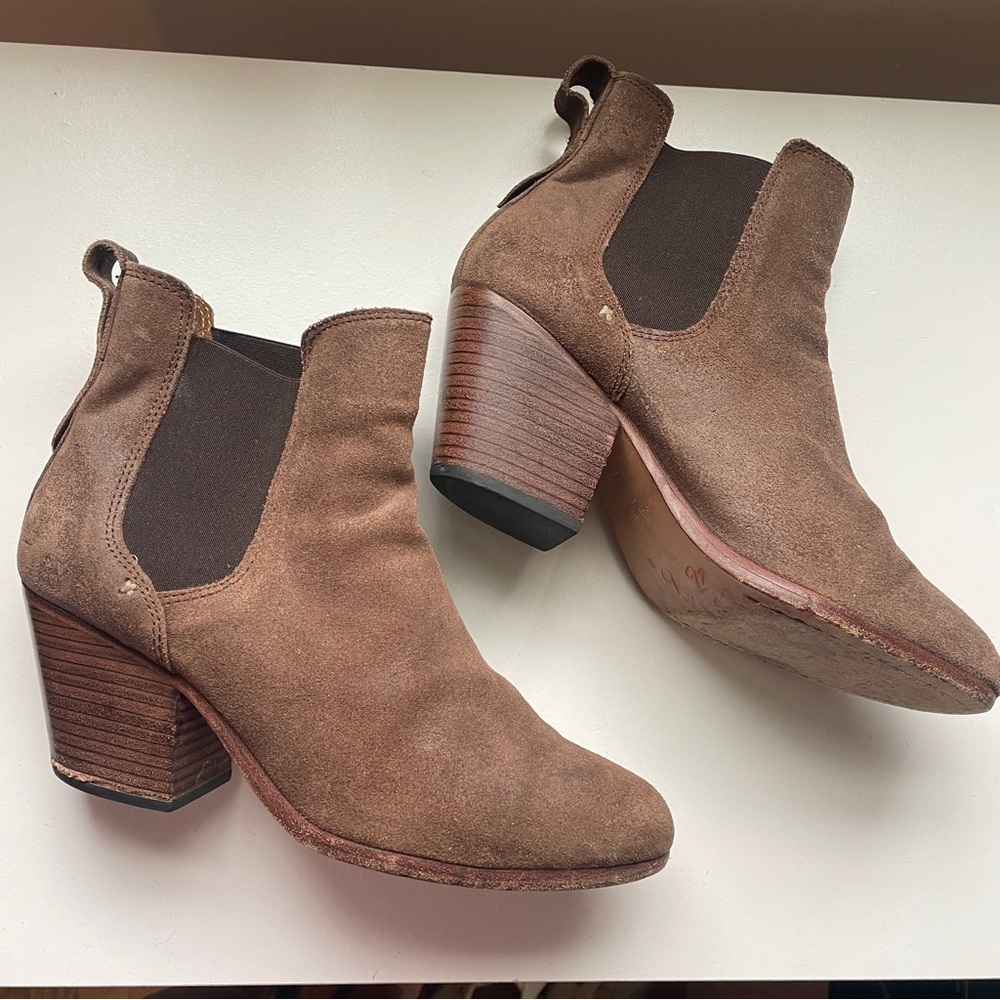 Rag & bone brown oiled suede leather western Chelsea ankle boots 38 8 - Picture 3 of 10